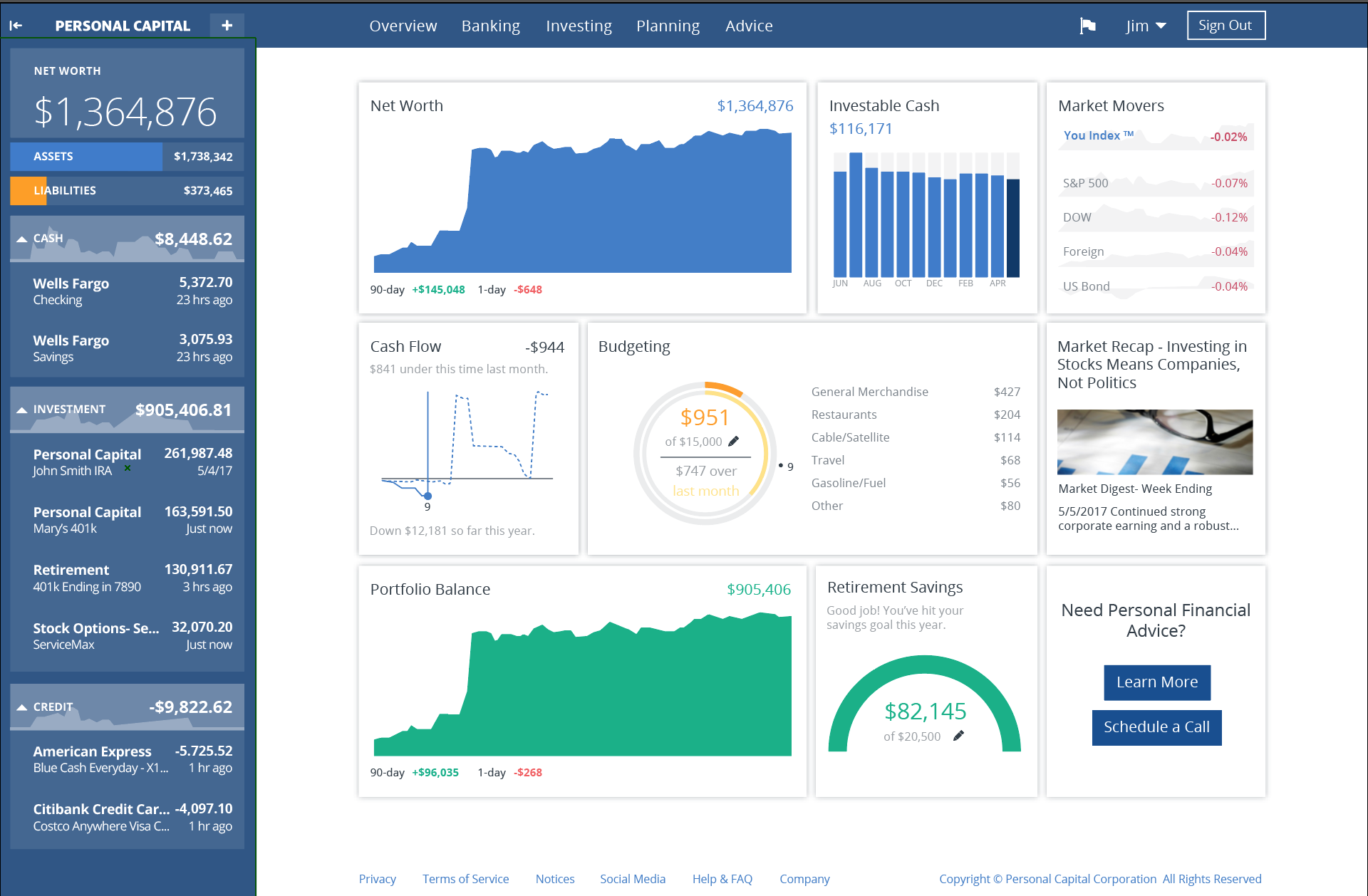 Personal Capital Review dashboard